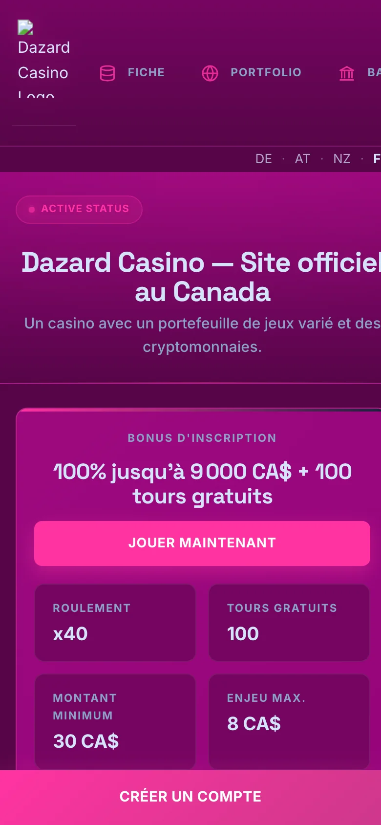 Dazard Casino mobile lobby screenshot